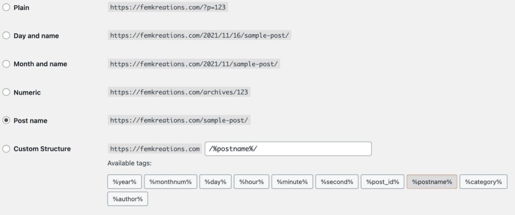 Choosing your permalink structure for WordPress website SEO optimization